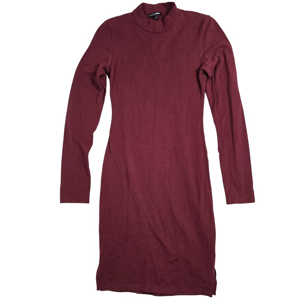 Fashion Nova Womens Burgundy Mock Neck Long Sleeve Bodycon Mini Dress Size M